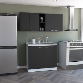 Luther Two Piece Kitchen Set, Wall Cabinet + Utility Sink Cabinet, Black/White
