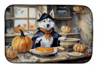 Siberian Husky Fall Kitchen Pumpkins Dish Drying Mat Absorbent Dish Drying Mat Pad for Kitchen Counter Dish Drainer Mat for Countertop, 14 x 21"