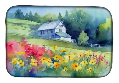 Massachusetts Mayflowers in Watercolor Dish Drying Mat Absorbent Dish Drying Mat Pad for Kitchen Counter Dish Drainer Mat for Countertop, 14 x 21"